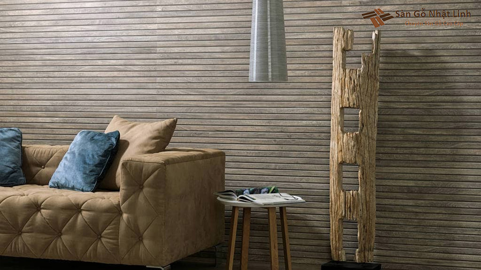 Mẫu gỗ ốp tường sọc ngang màu nâu be độc đáo!